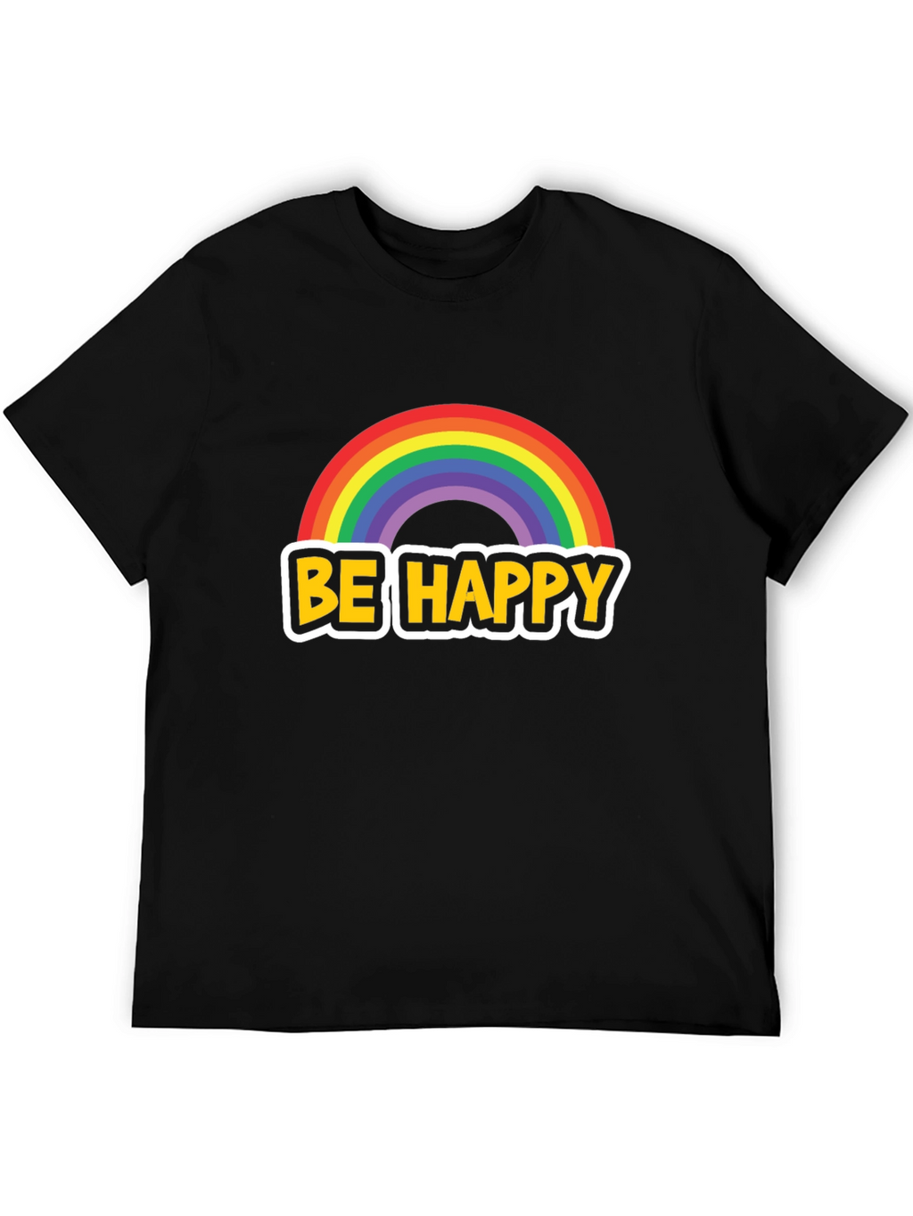 Be Happy Rainbow Graphic Tee - Black Cotton Blend