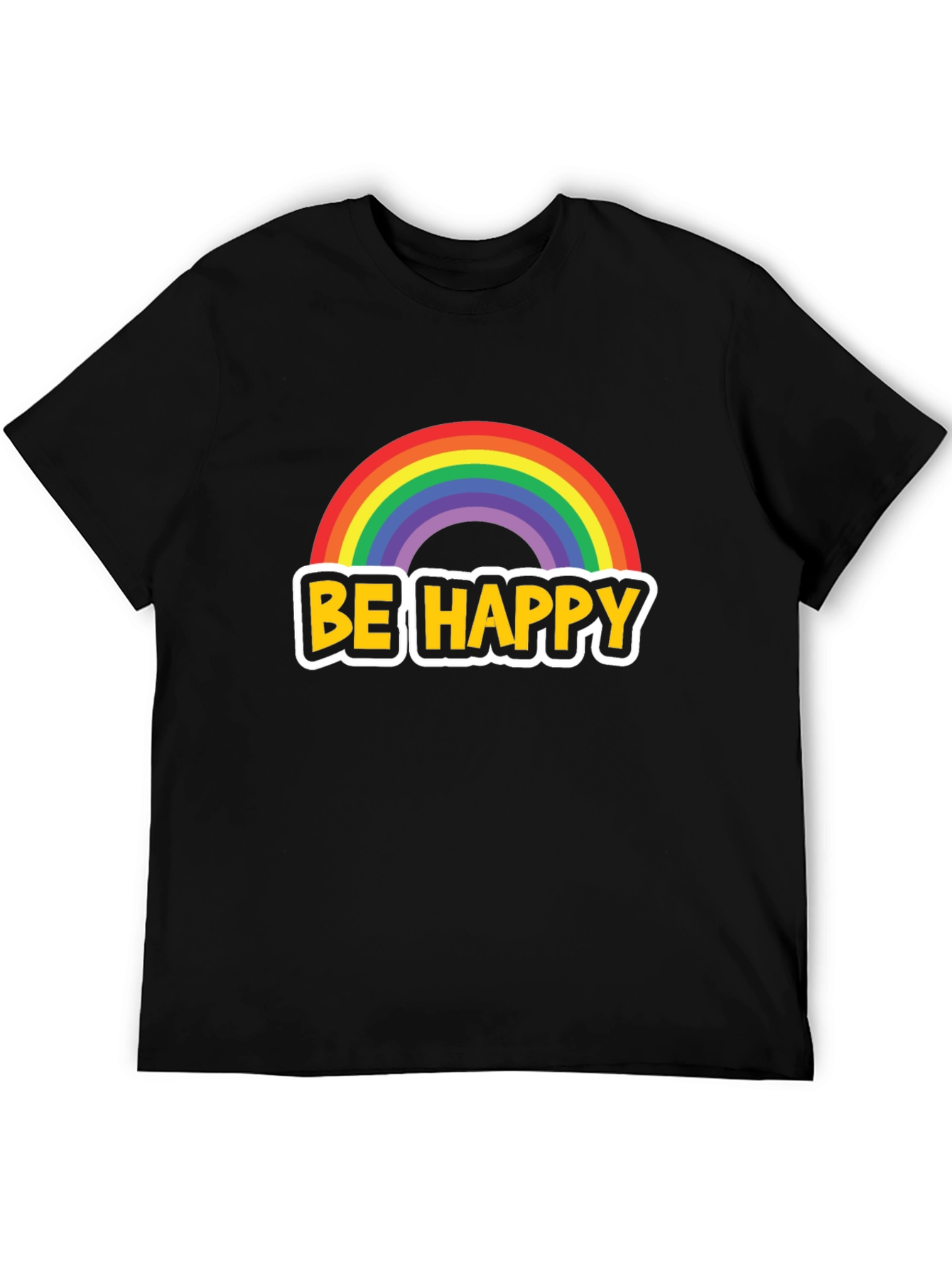 Be Happy Rainbow Graphic Tee - Black Cotton Blend