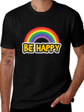 Be Happy Rainbow Graphic Tee - Black Cotton Blend