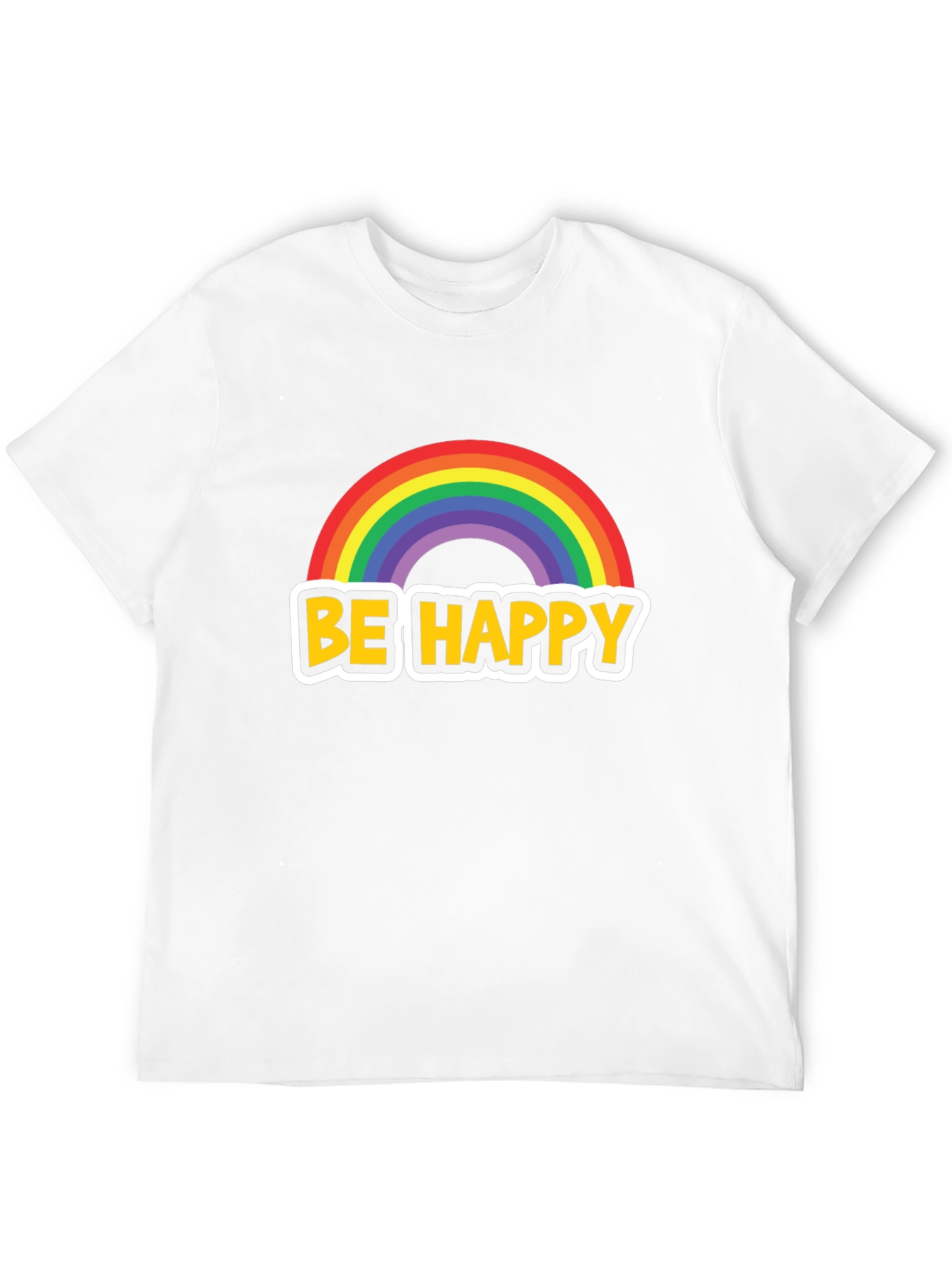Be Happy Rainbow Graphic Tee - Black Cotton Blend