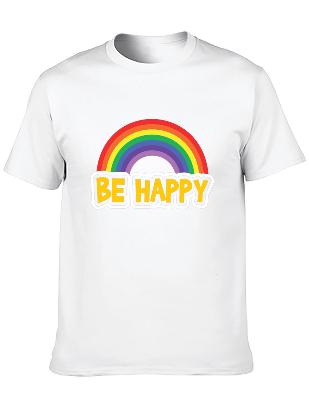 Be Happy Rainbow Graphic Tee - Black Cotton Blend