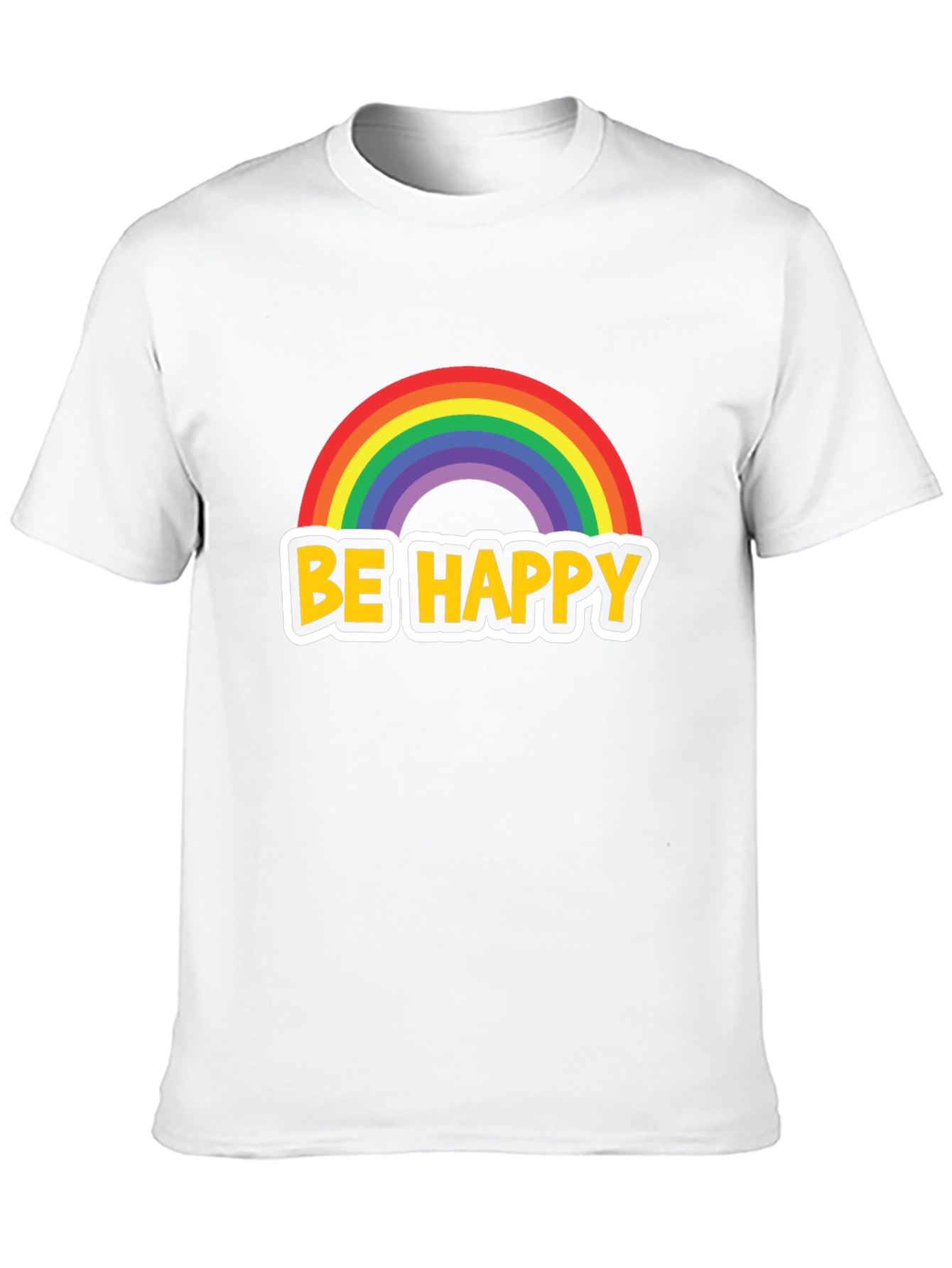 Be Happy Rainbow Graphic Tee - Black Cotton Blend