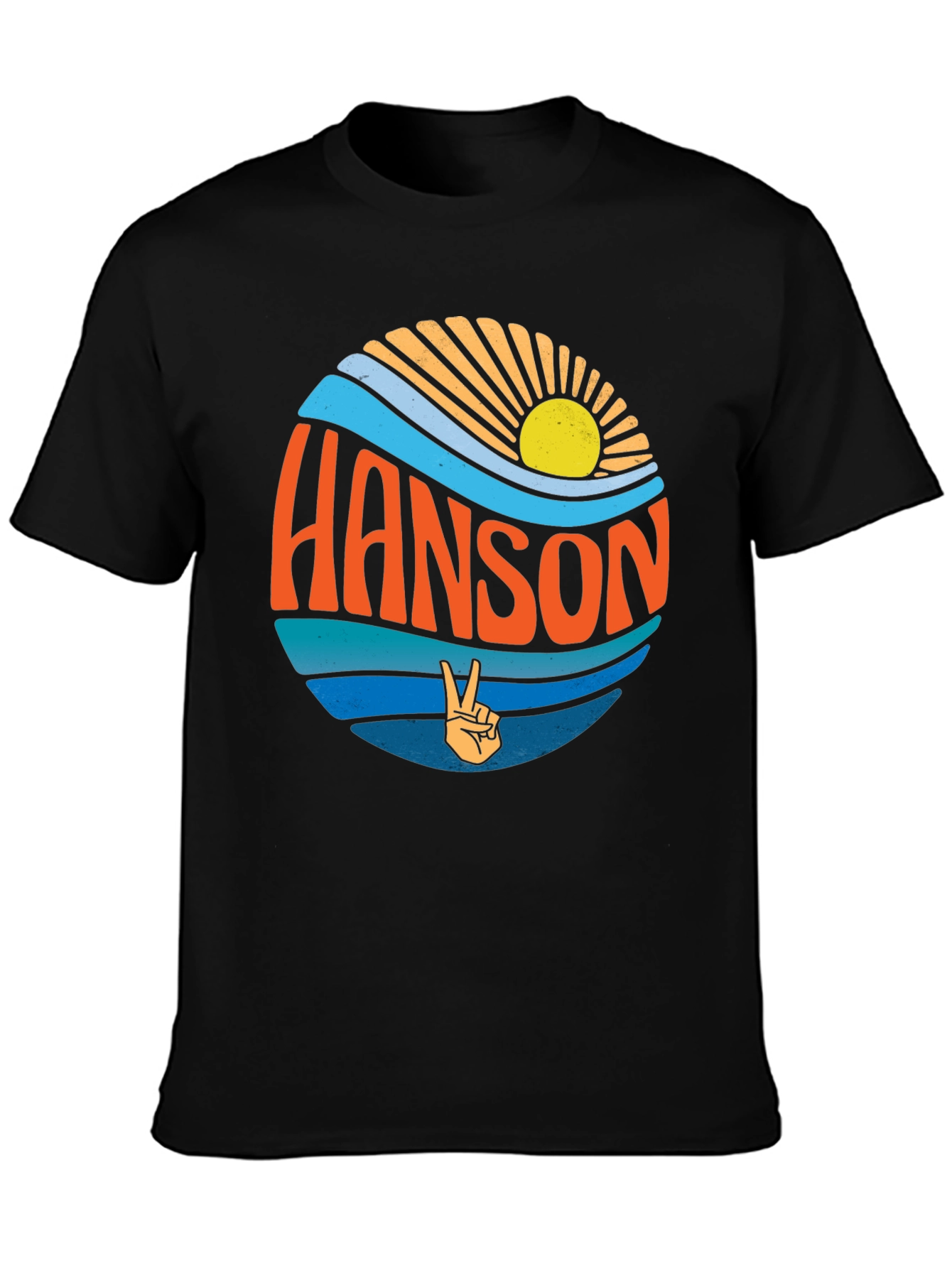 Retro HANSON T-Shirt - Sun Waves and Peace Sign Design