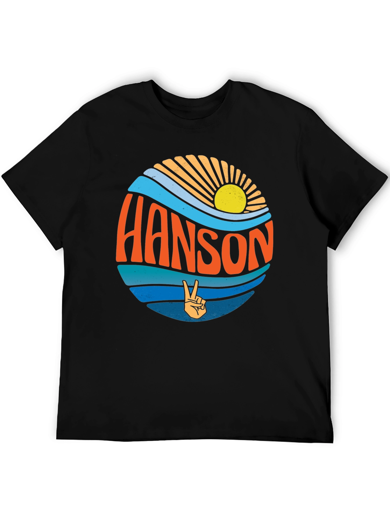 Retro HANSON T-Shirt - Sun Waves and Peace Sign Design