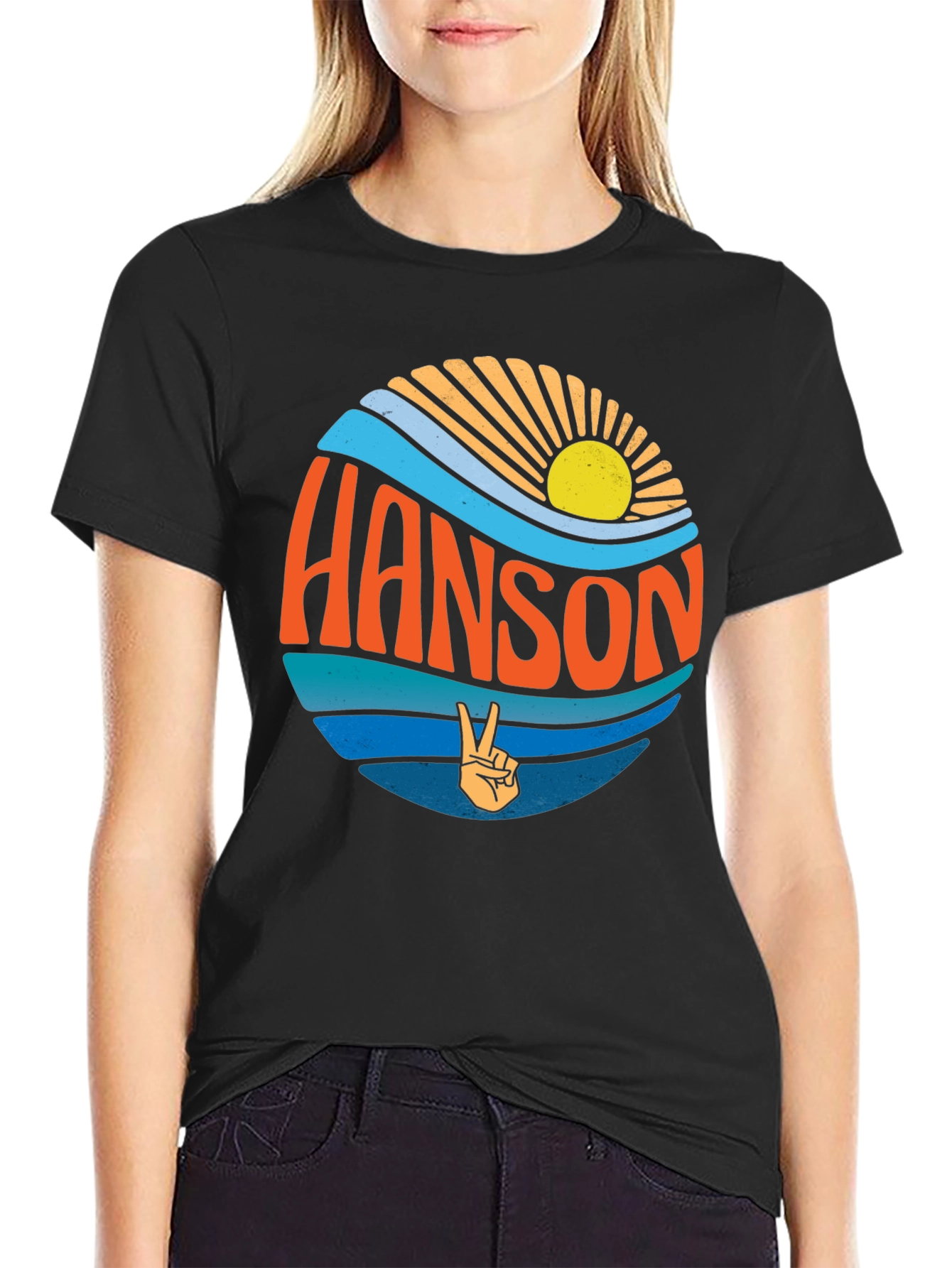 Retro HANSON T-Shirt - Sun Waves and Peace Sign Design