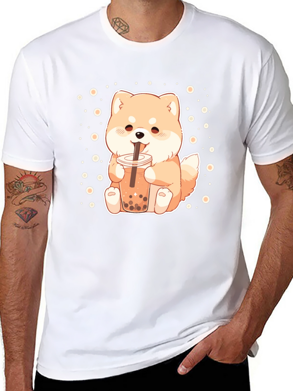 Cute Shiba Inu Boba Tea Graphic T-Shirt