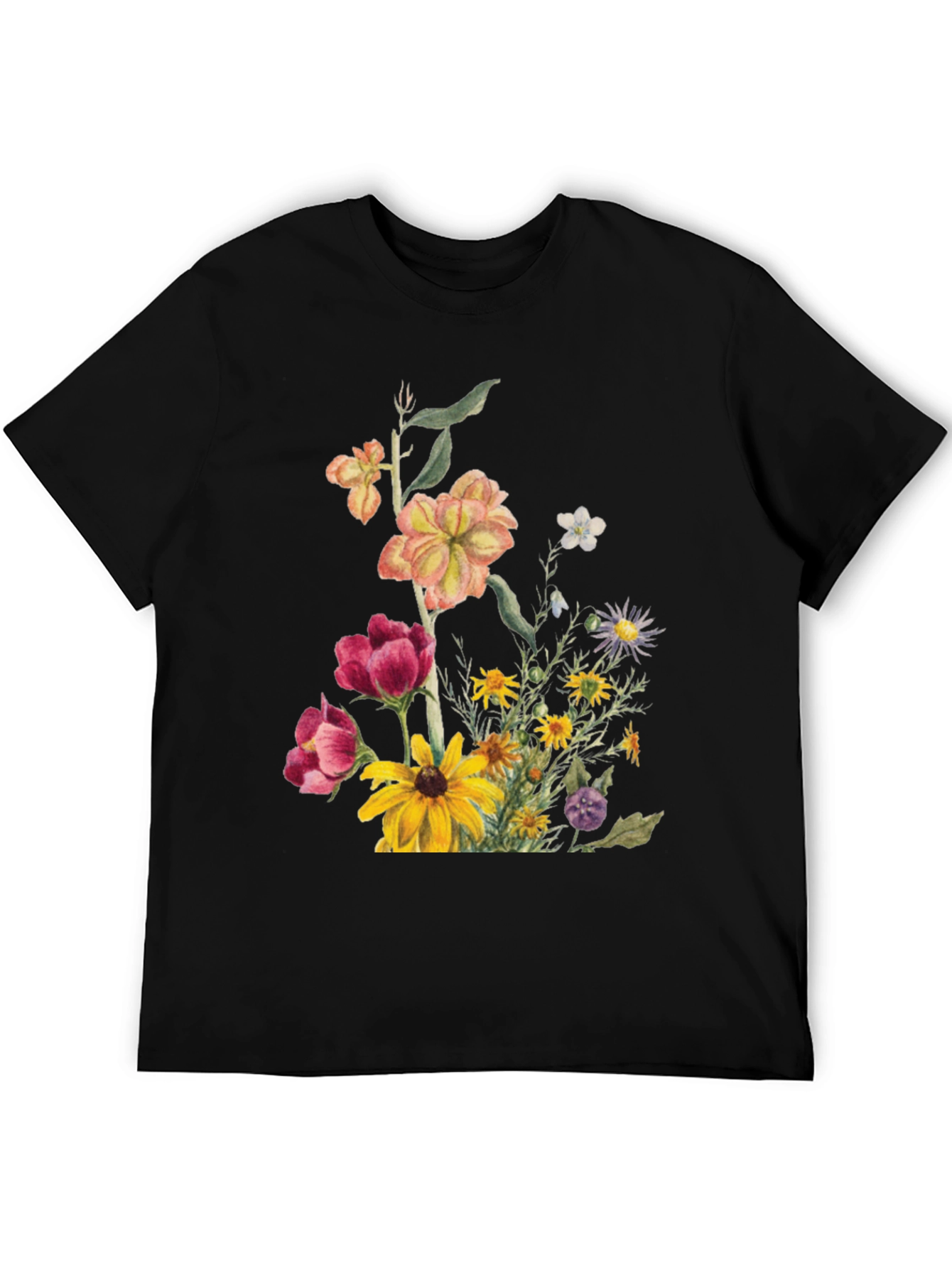 Floral Print Black T-Shirt for Men