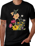 Floral Print Black T-Shirt for Men