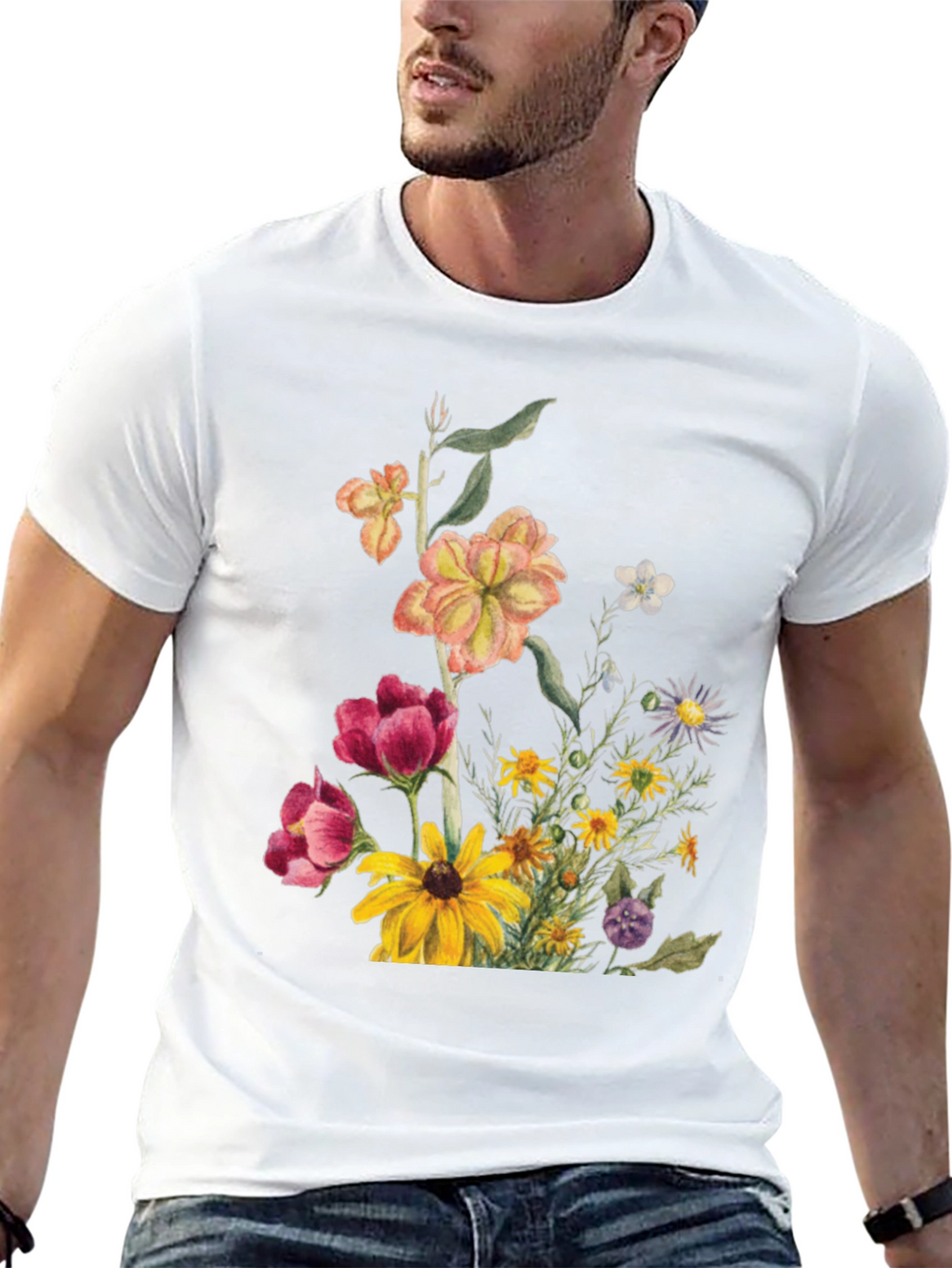 Floral Print Black T-Shirt for Men
