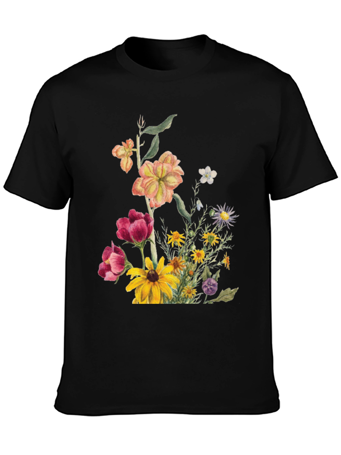 Floral Print Black T-Shirt for Men