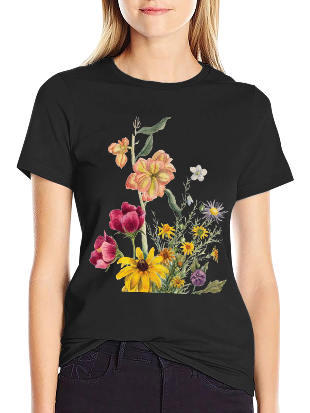 Floral Print Black T-Shirt for Men