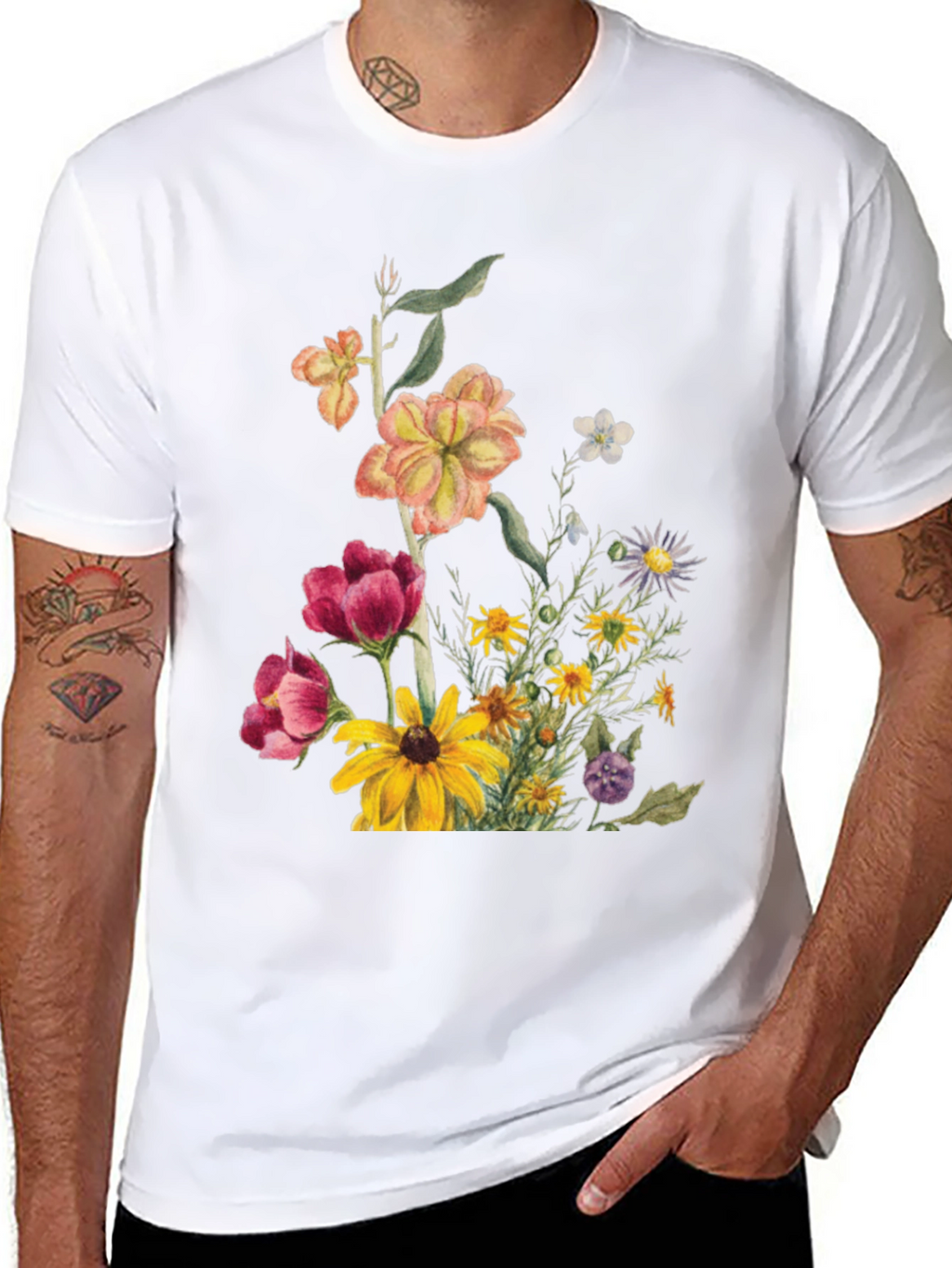 Floral Print Black T-Shirt for Men