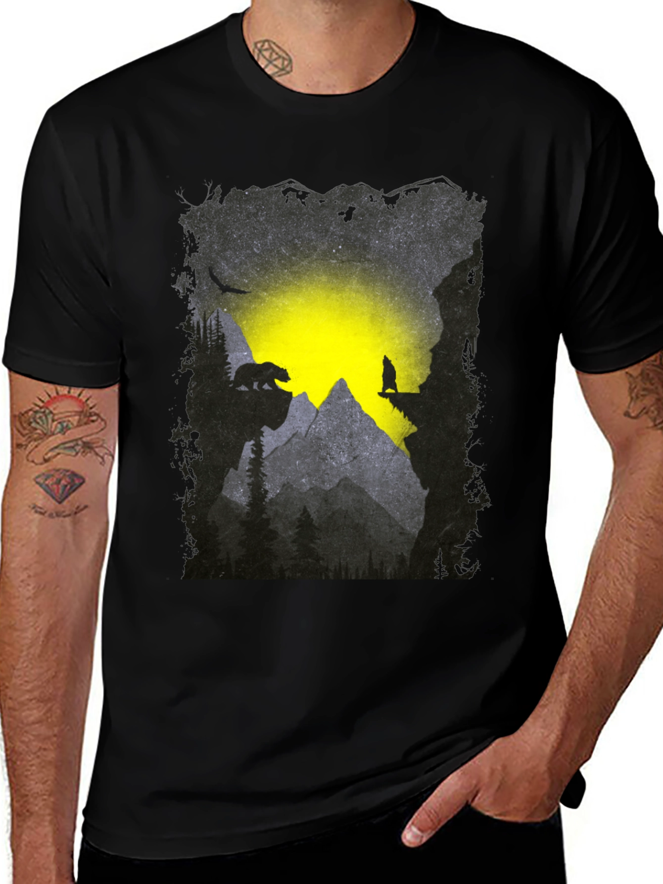 Mountain Bear and Wolf Graphic Tee