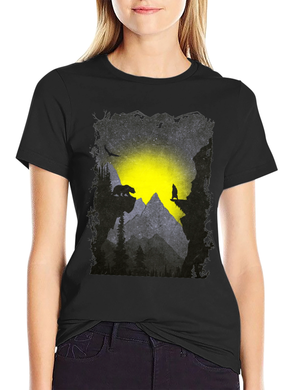 Mountain Bear and Wolf Graphic Tee