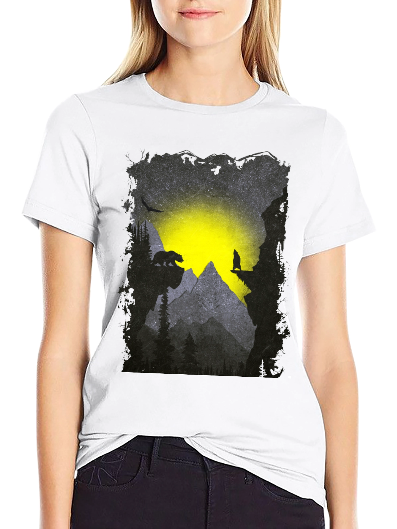 Mountain Bear and Wolf Graphic Tee