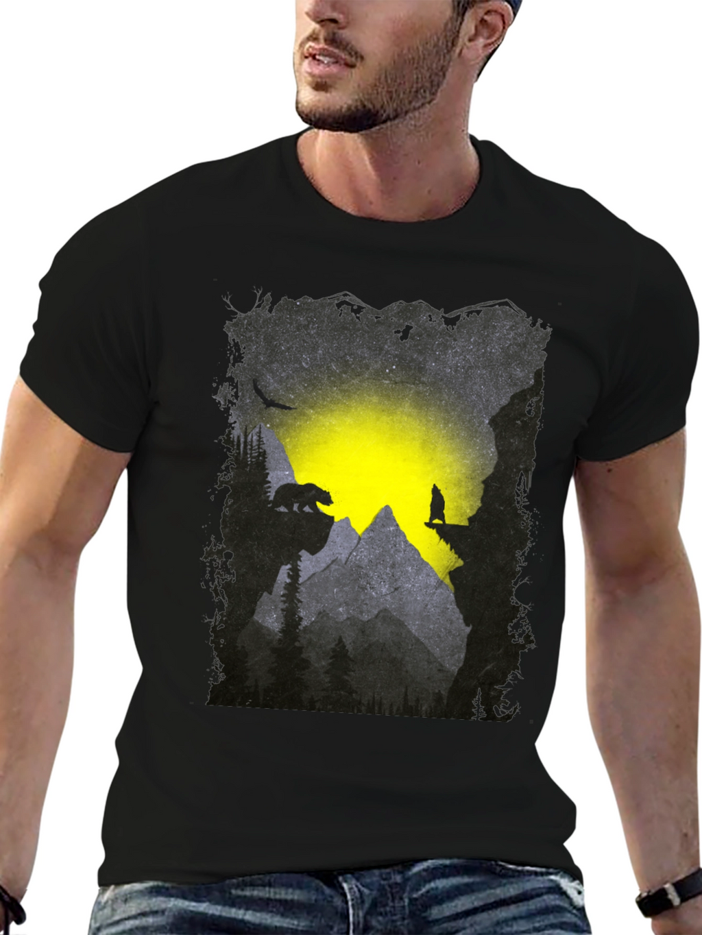 Mountain Bear and Wolf Graphic Tee