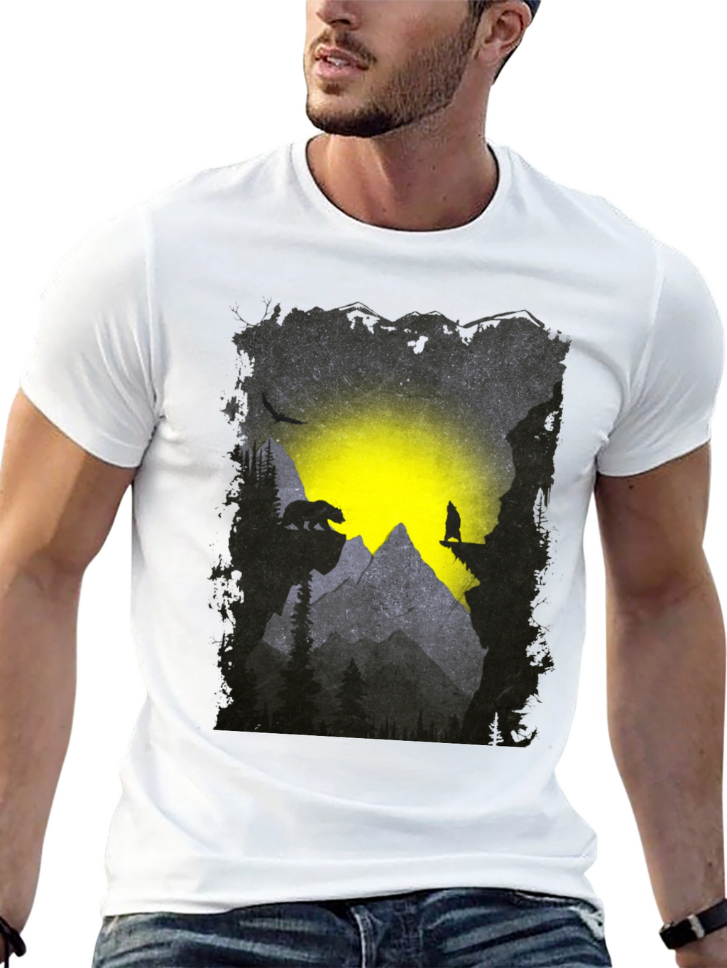 Mountain Bear and Wolf Graphic Tee