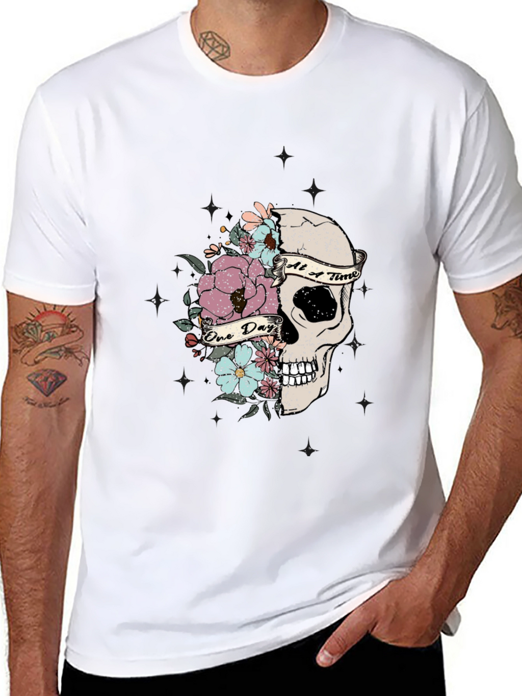 Floral Skull Graphic T-Shirt - Dark