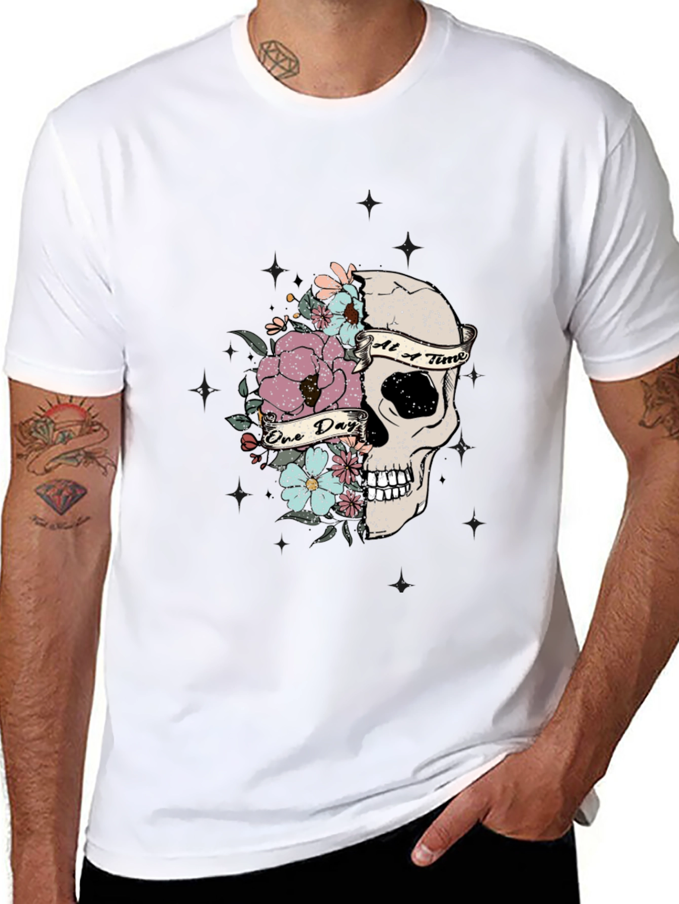Floral Skull Graphic T-Shirt - Dark