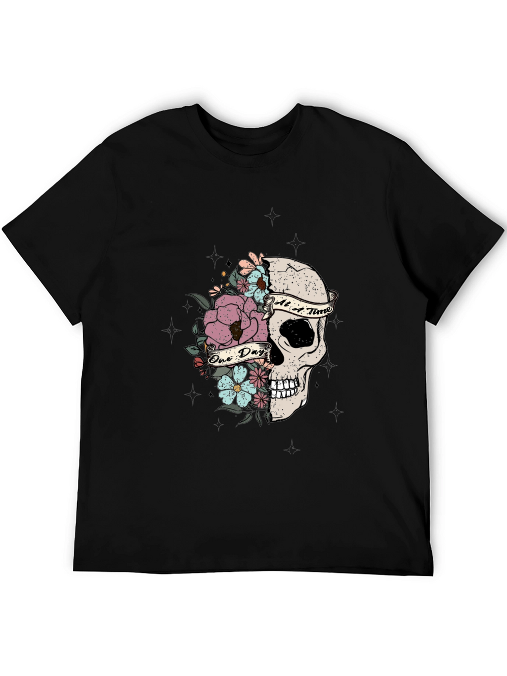 Floral Skull Graphic T-Shirt - Dark