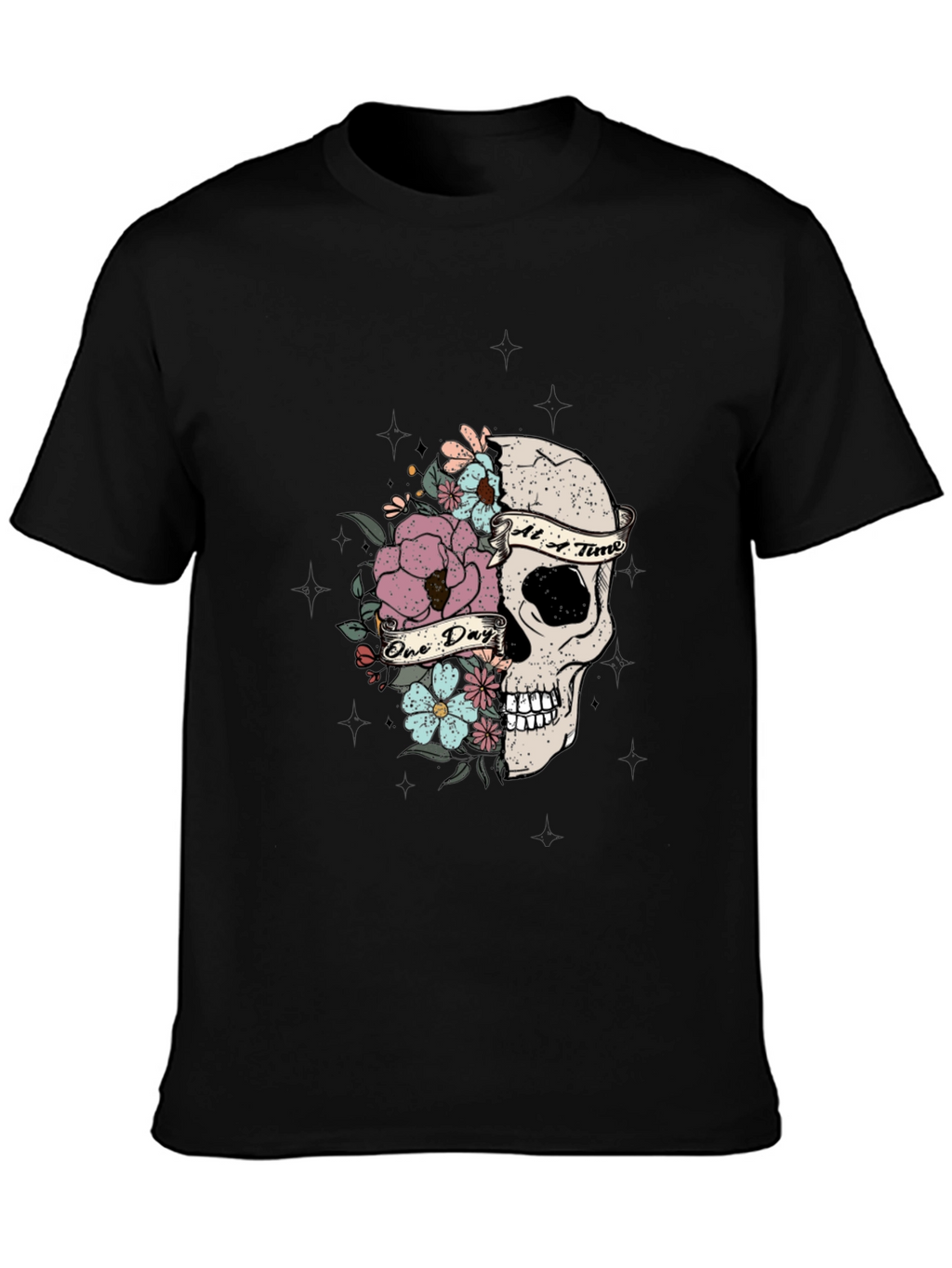 Floral Skull Graphic T-Shirt - Dark