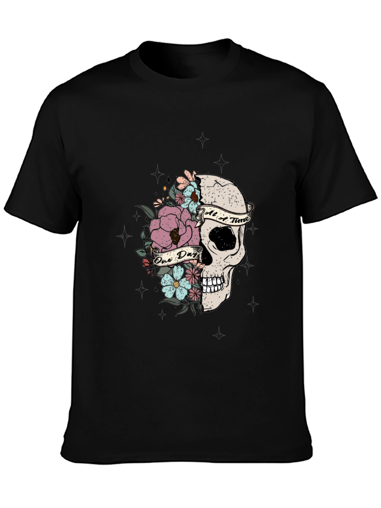 Floral Skull Graphic T-Shirt - Dark