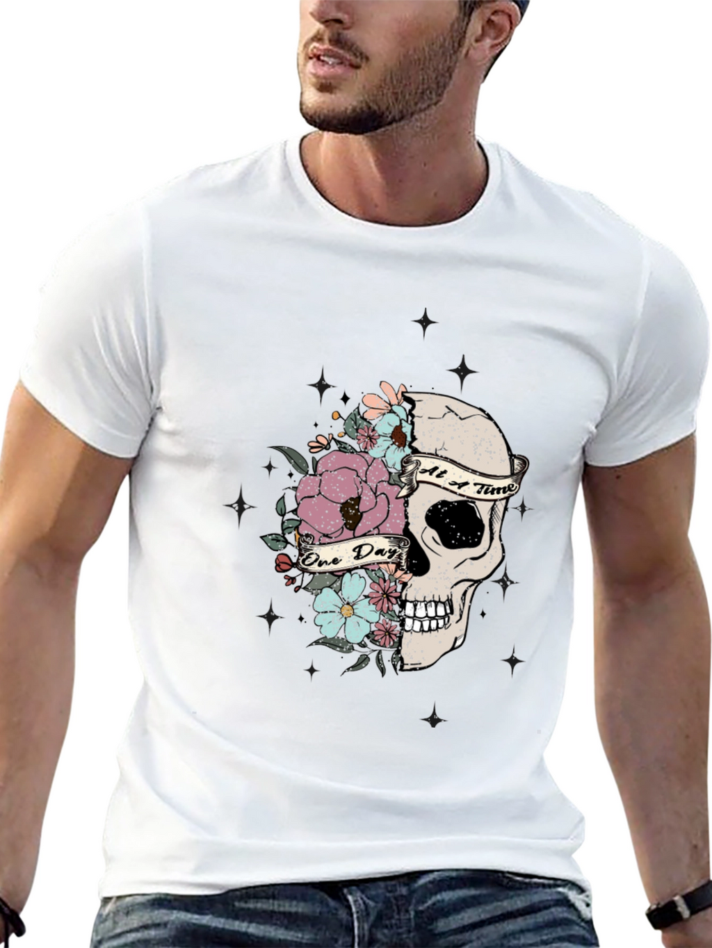 Floral Skull Graphic T-Shirt - Dark