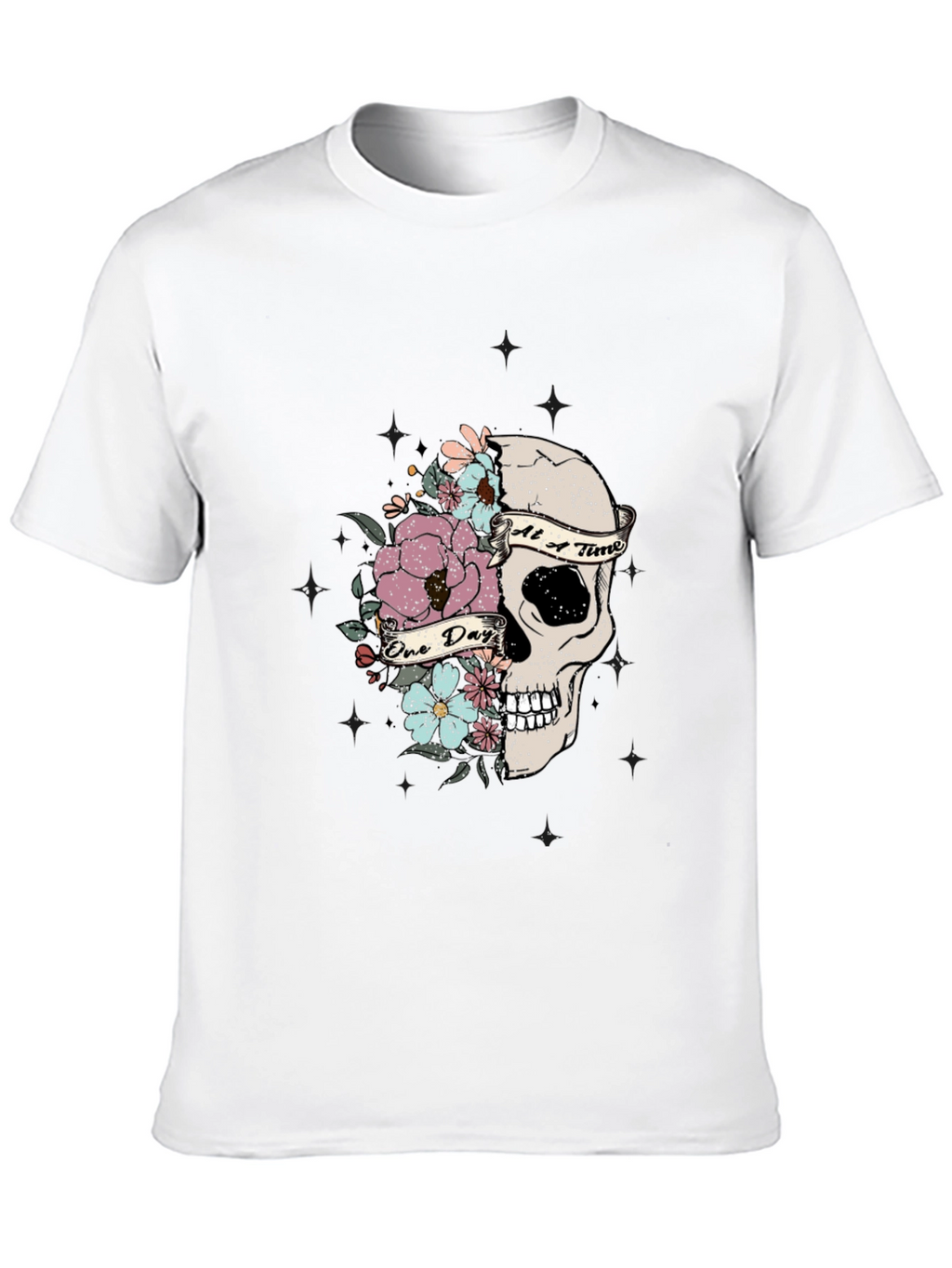 Floral Skull Graphic T-Shirt - Dark