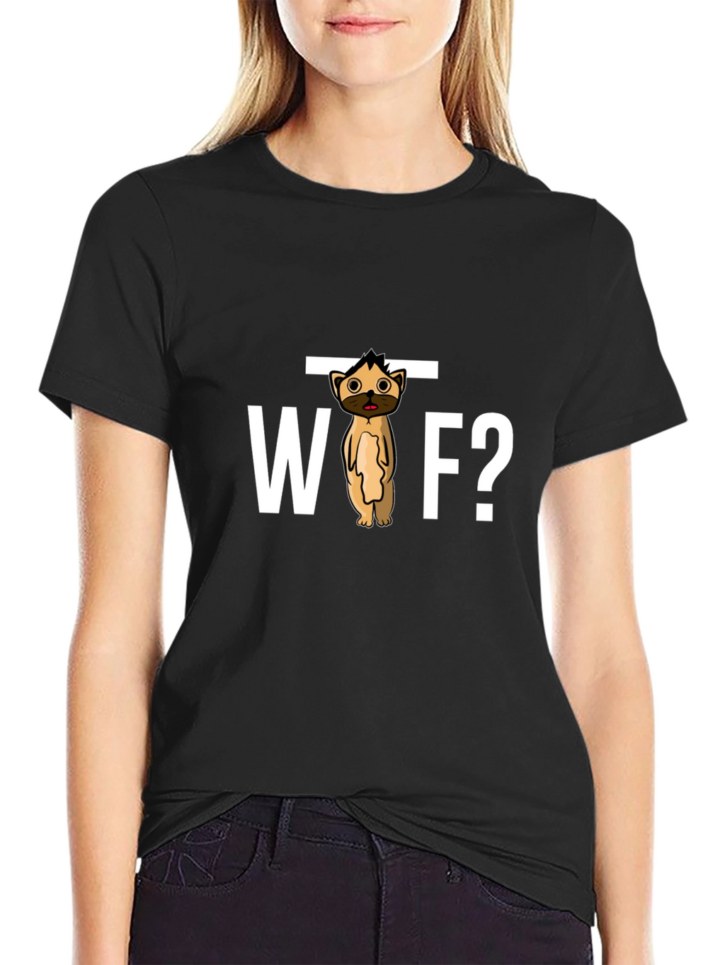 WTF Dog Cartoon Black Graphic Tee