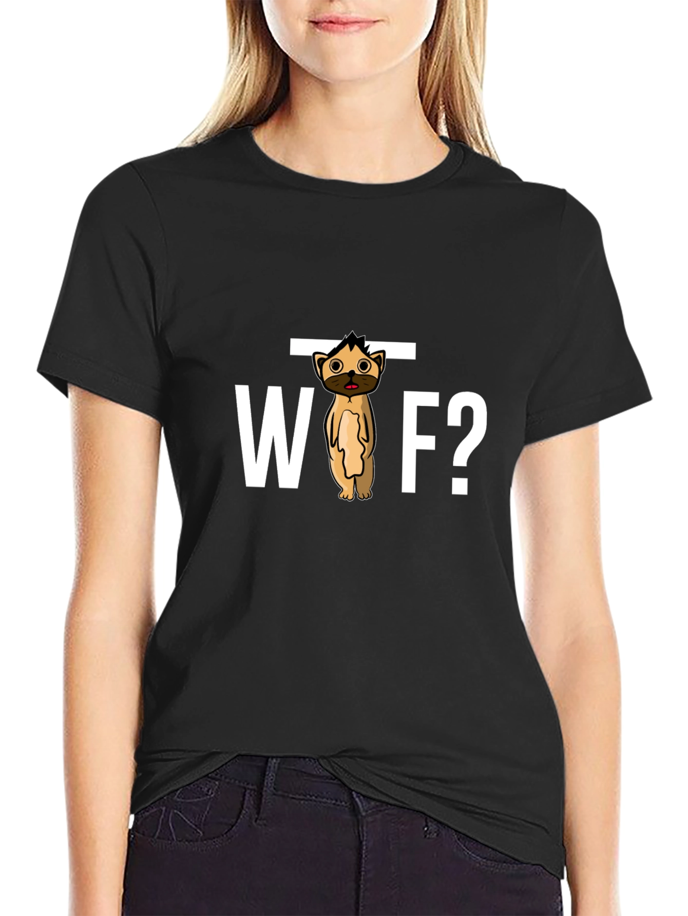 WTF Dog Cartoon Black Graphic Tee