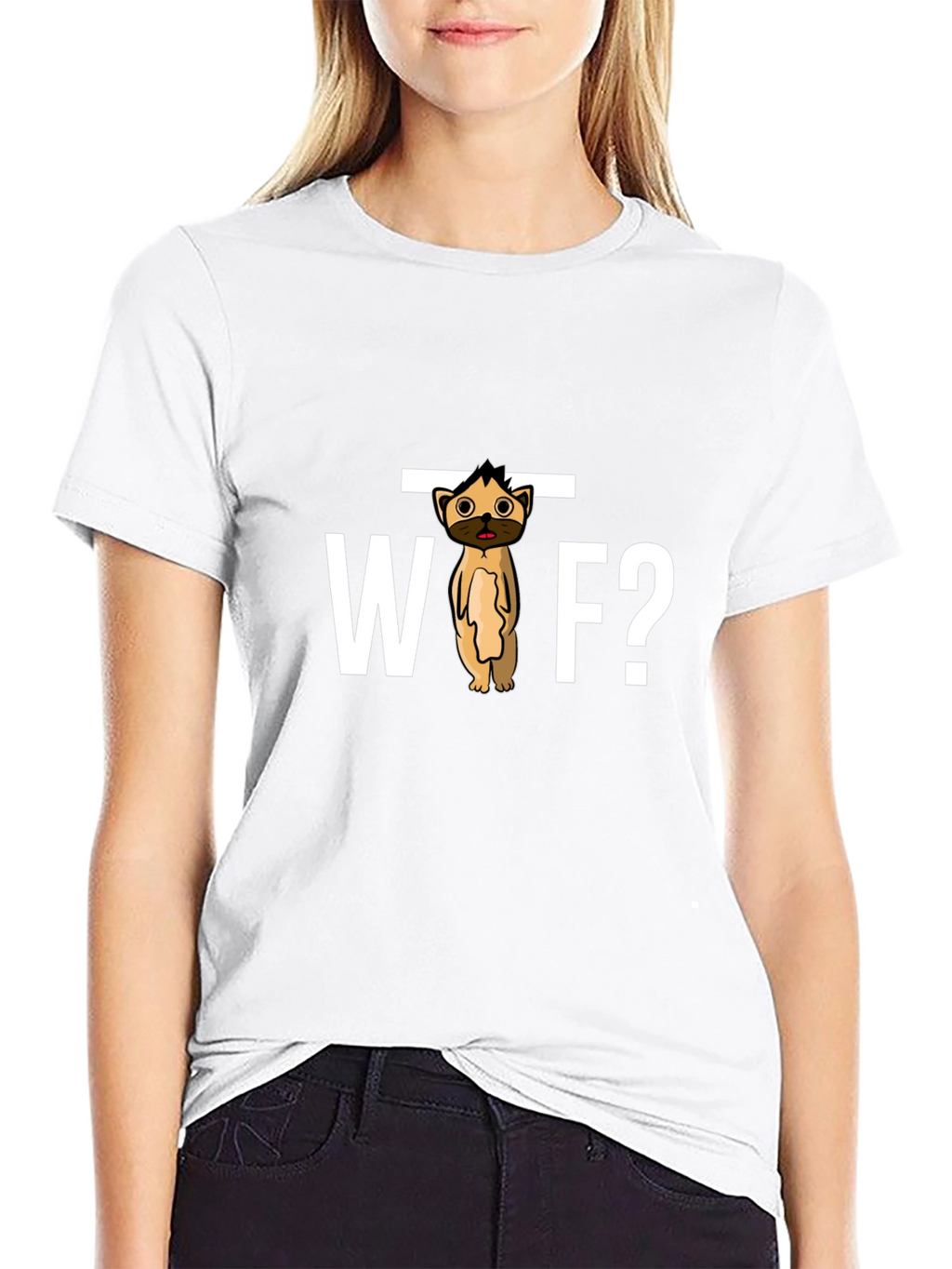 WTF Dog Cartoon Black Graphic Tee