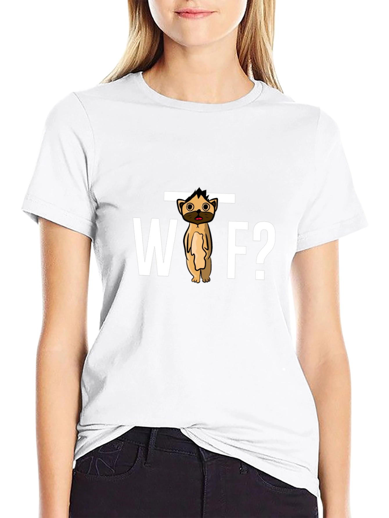 WTF Dog Cartoon Black Graphic Tee