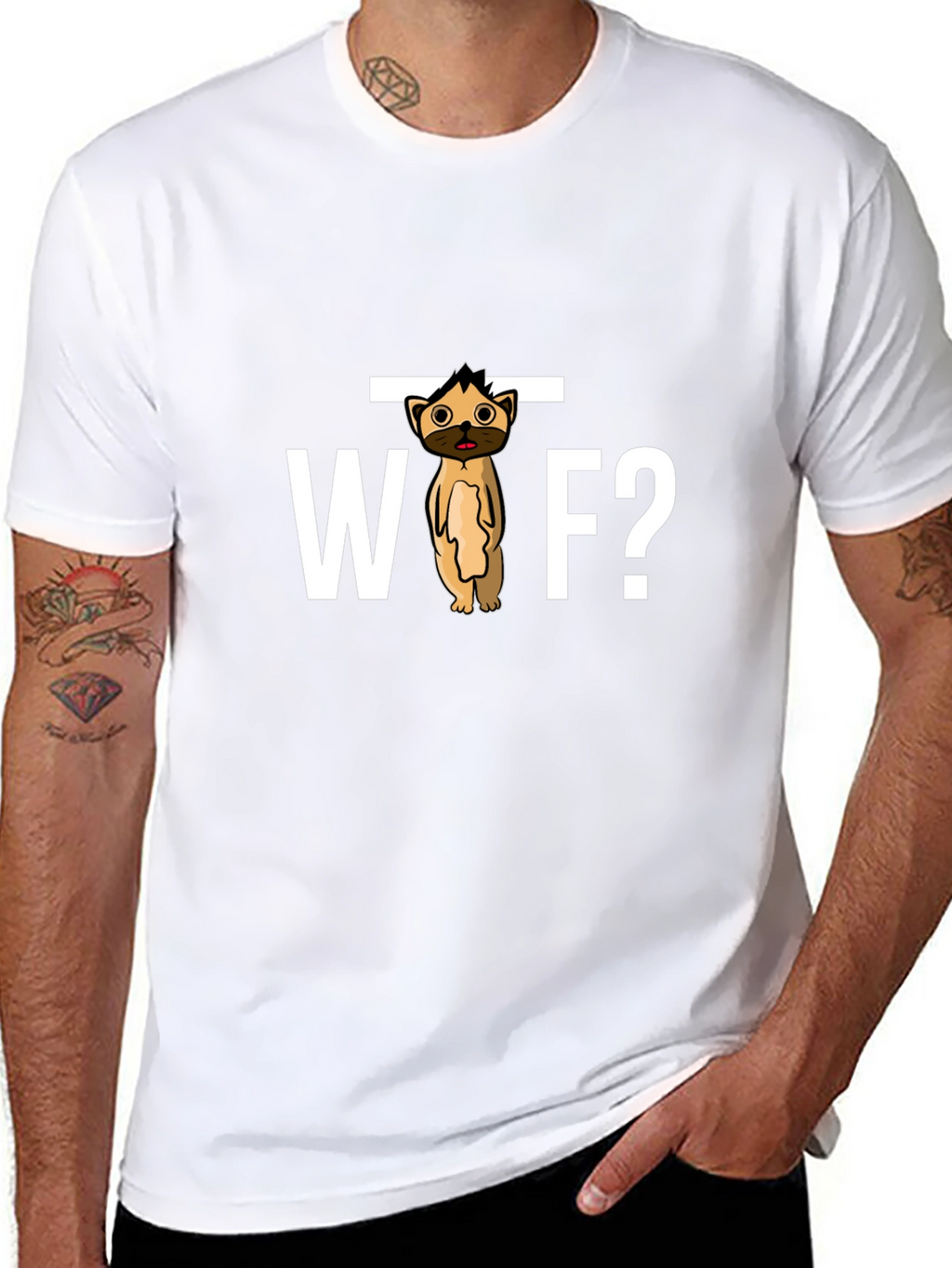 WTF Dog Cartoon Black Graphic Tee