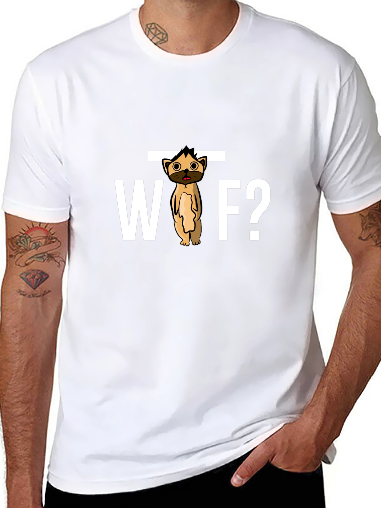 WTF Dog Cartoon Black Graphic Tee