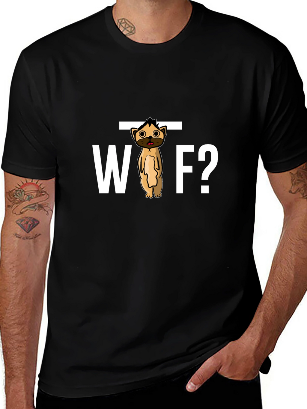 WTF Dog Cartoon Black Graphic Tee