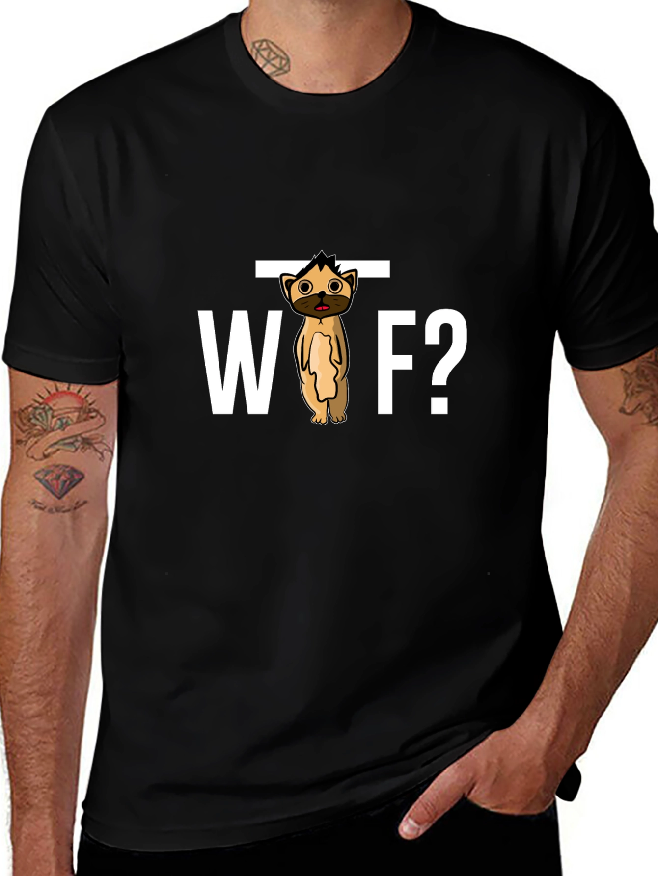 WTF Dog Cartoon Black Graphic Tee