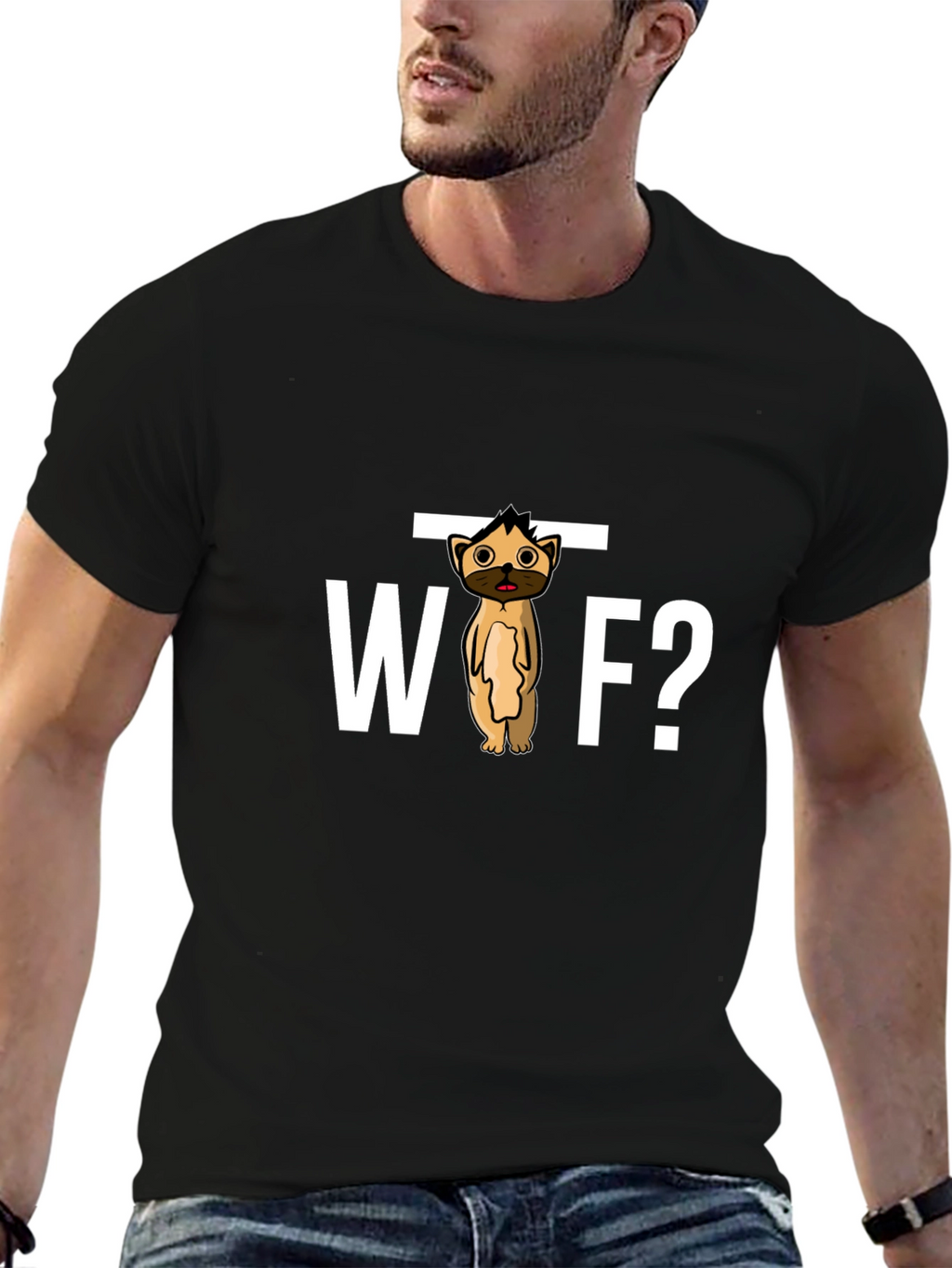 WTF Dog Cartoon Black Graphic Tee