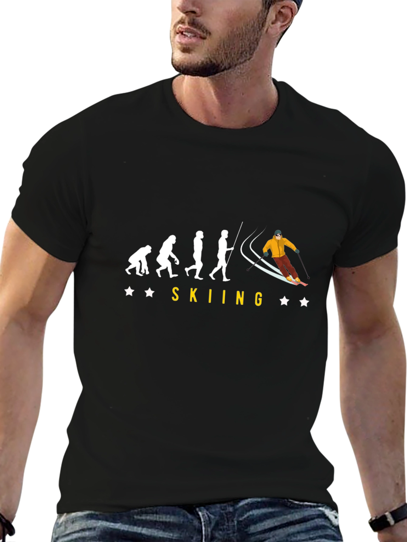 Skiing Evolution Black Graphic Tee
