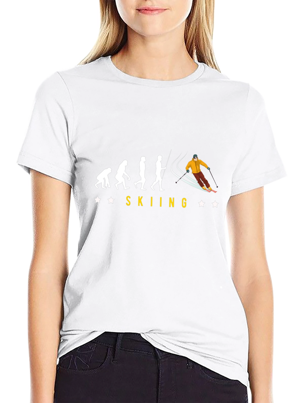 Skiing Evolution Black Graphic Tee