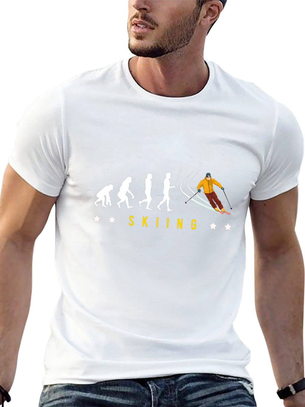 Skiing Evolution Black Graphic Tee