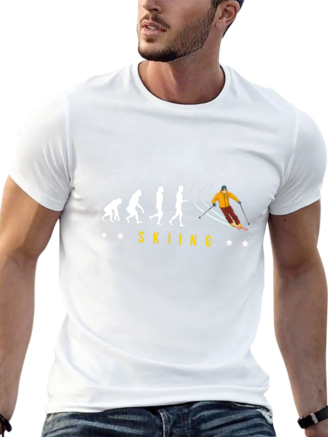 Skiing Evolution Black Graphic Tee