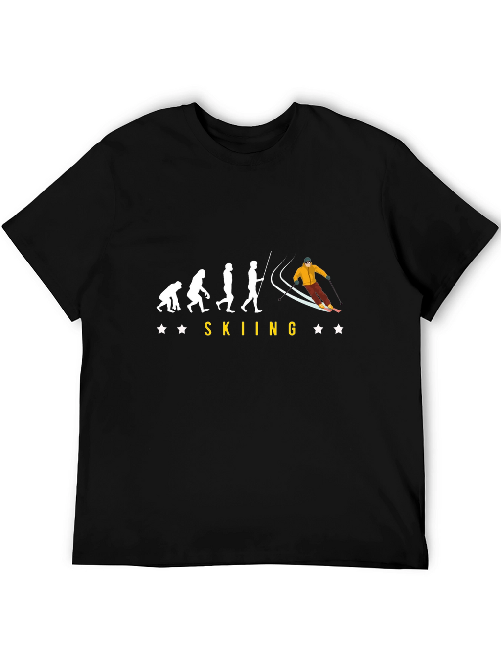 Skiing Evolution Black Graphic Tee