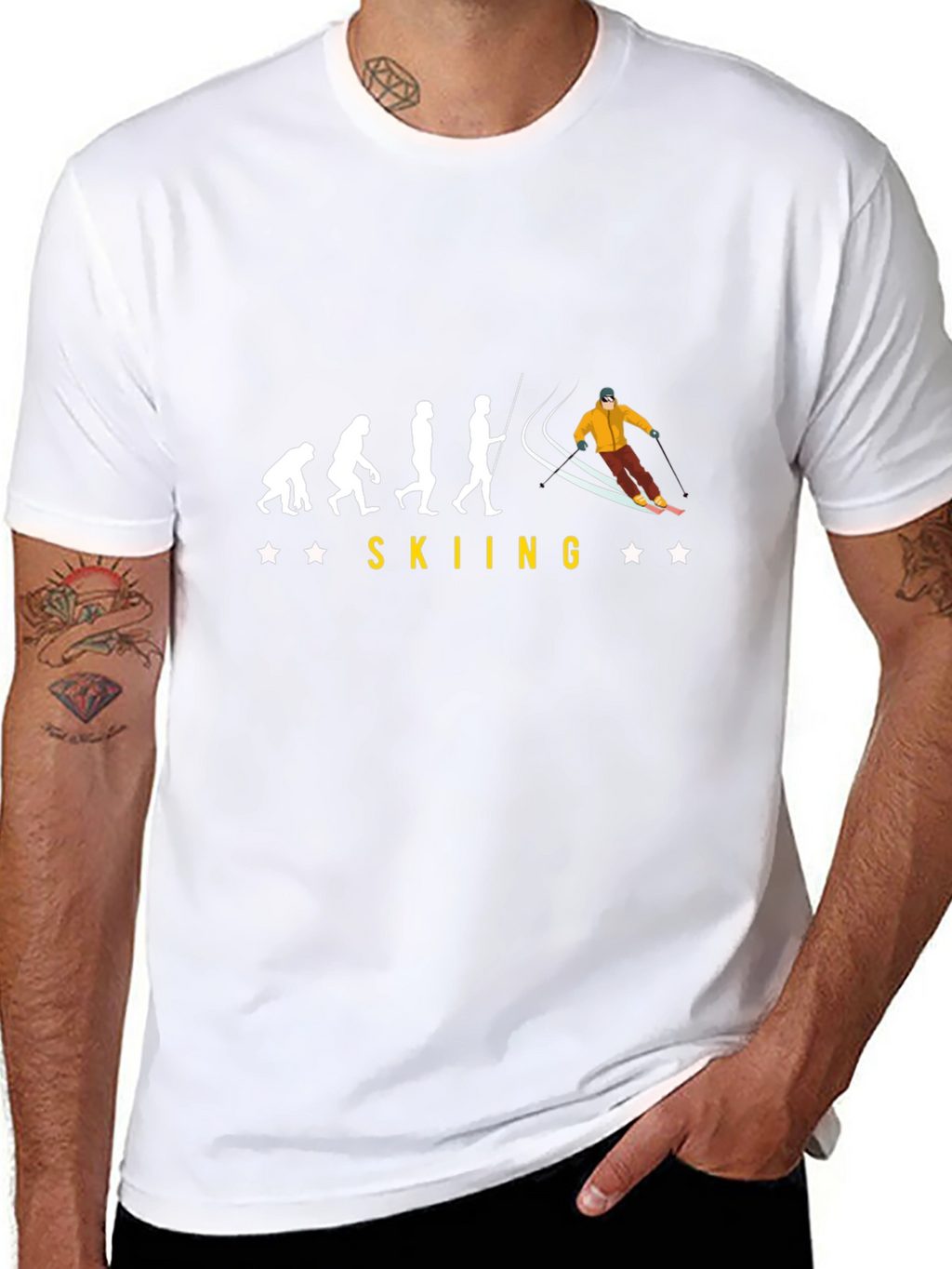 Skiing Evolution Black Graphic Tee