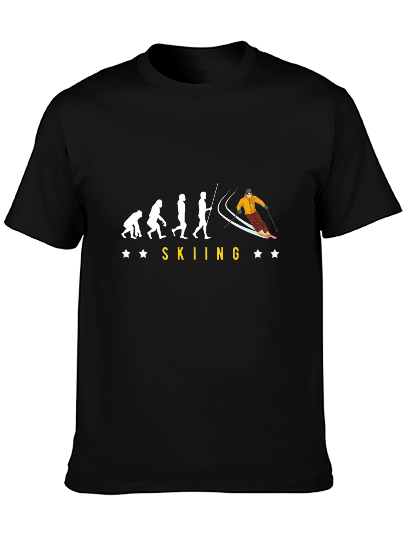 Skiing Evolution Black Graphic Tee