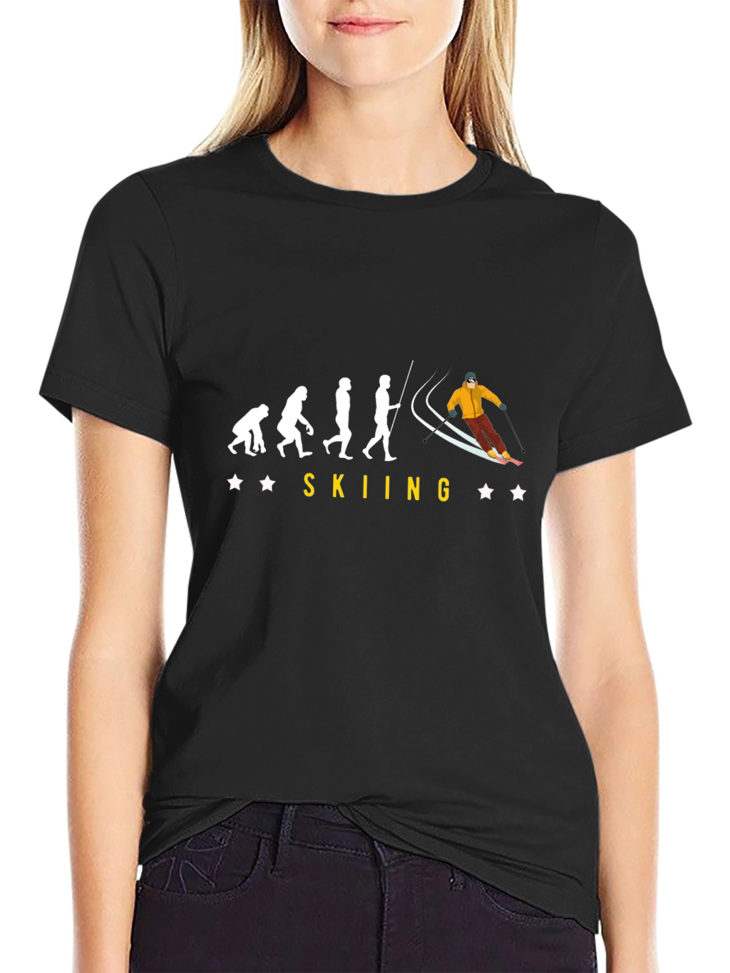 Skiing Evolution Black Graphic Tee