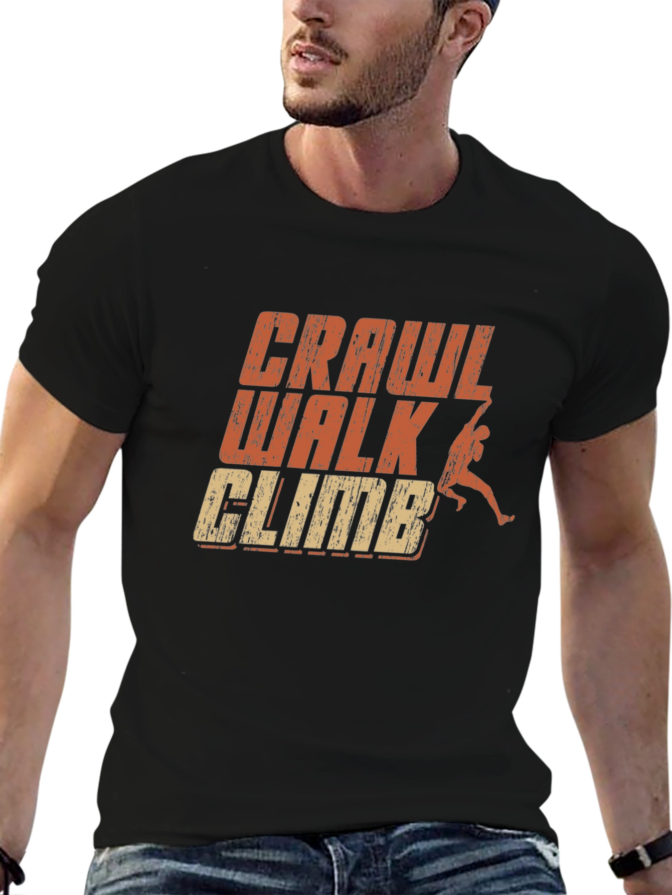 Crawl Walk Climb Graphic Tee - Black Cotton T-Shirt