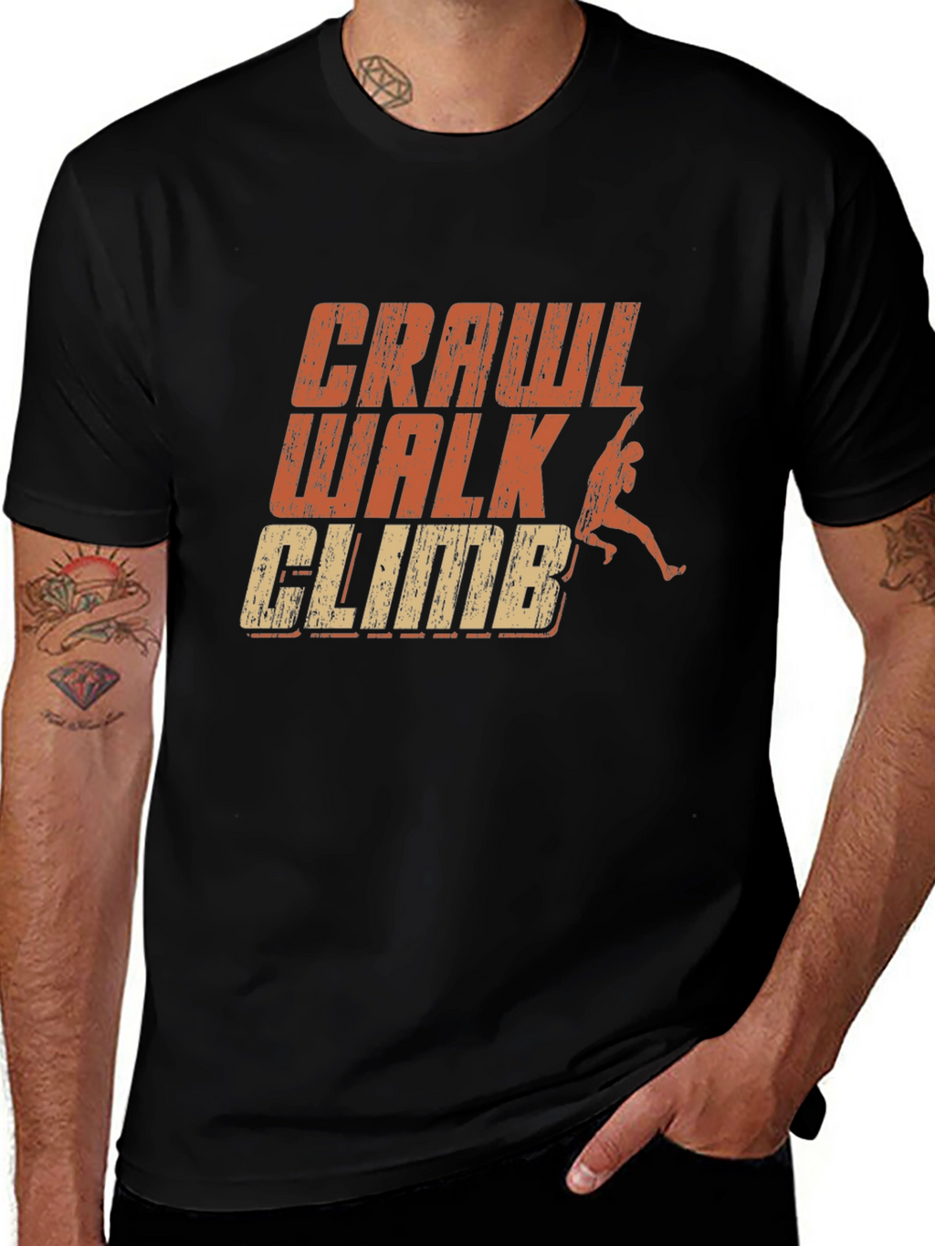 Crawl Walk Climb Graphic Tee - Black Cotton T-Shirt