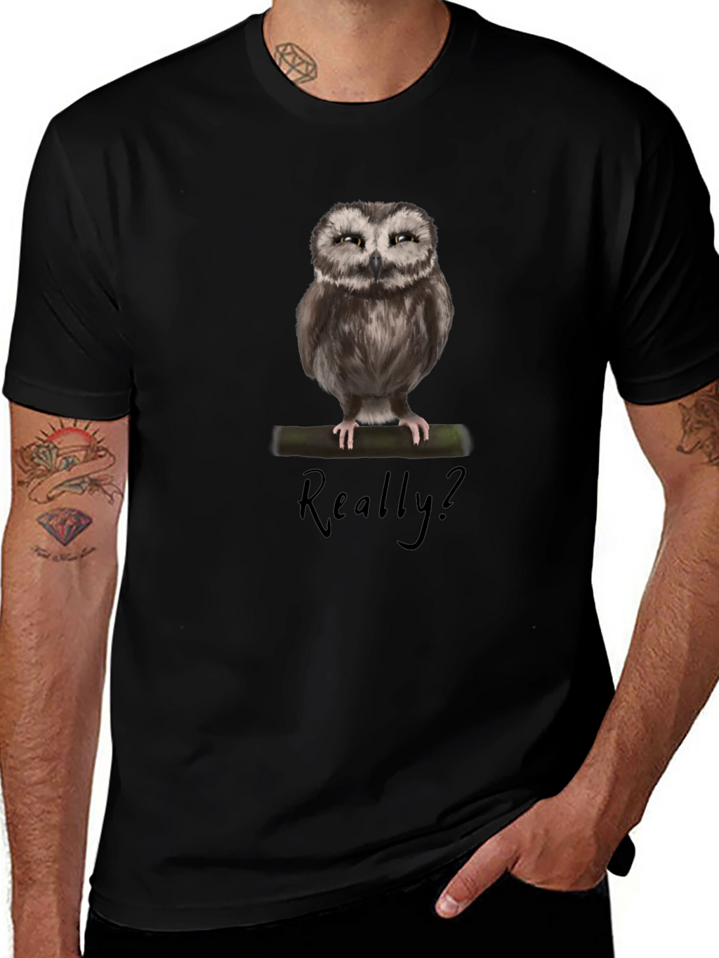 Owl Graphic Print T-Shirt - Really? Sarcastic Tee