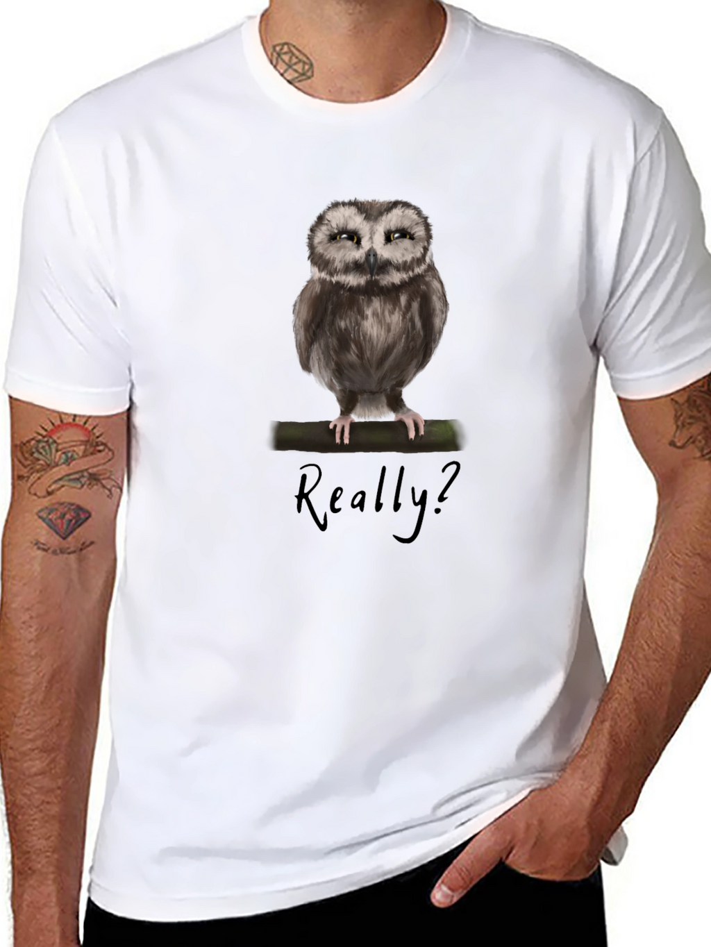 Owl Graphic Print T-Shirt - Really? Sarcastic Tee