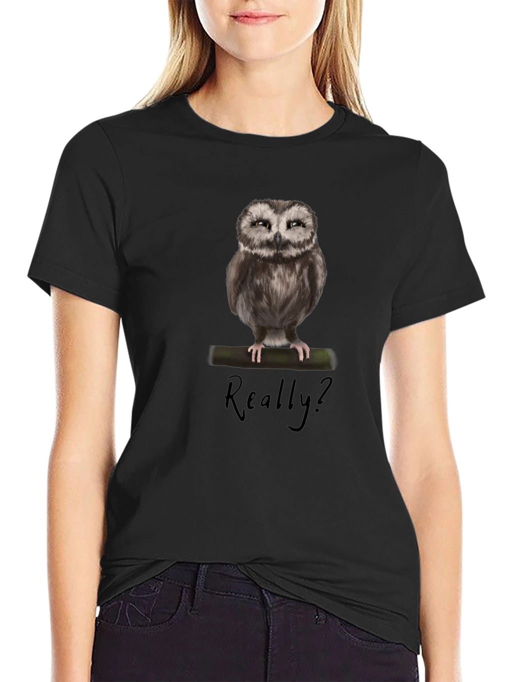 Owl Graphic Print T-Shirt - Really? Sarcastic Tee
